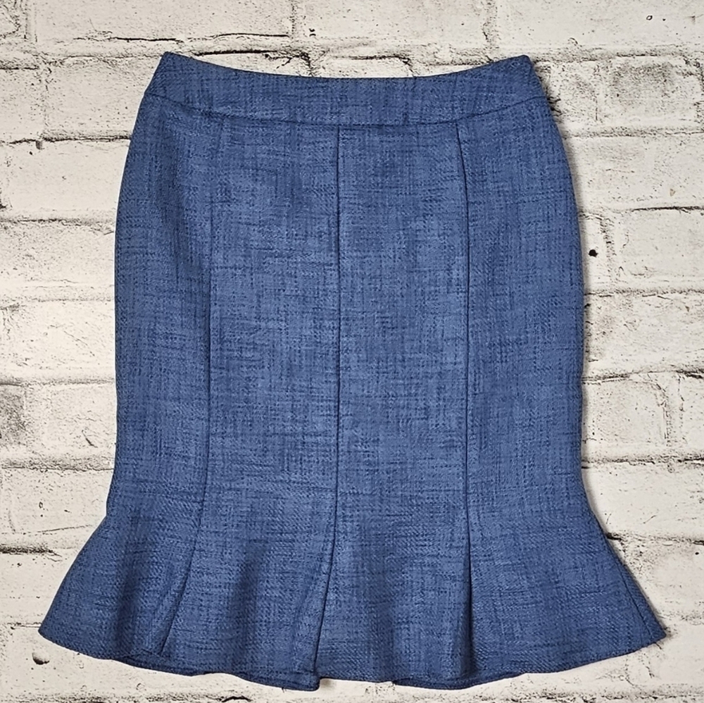 Anna Womens Blue Pencil Skirt Size 7/8 Ruffle Flounce Hem Career Workwear